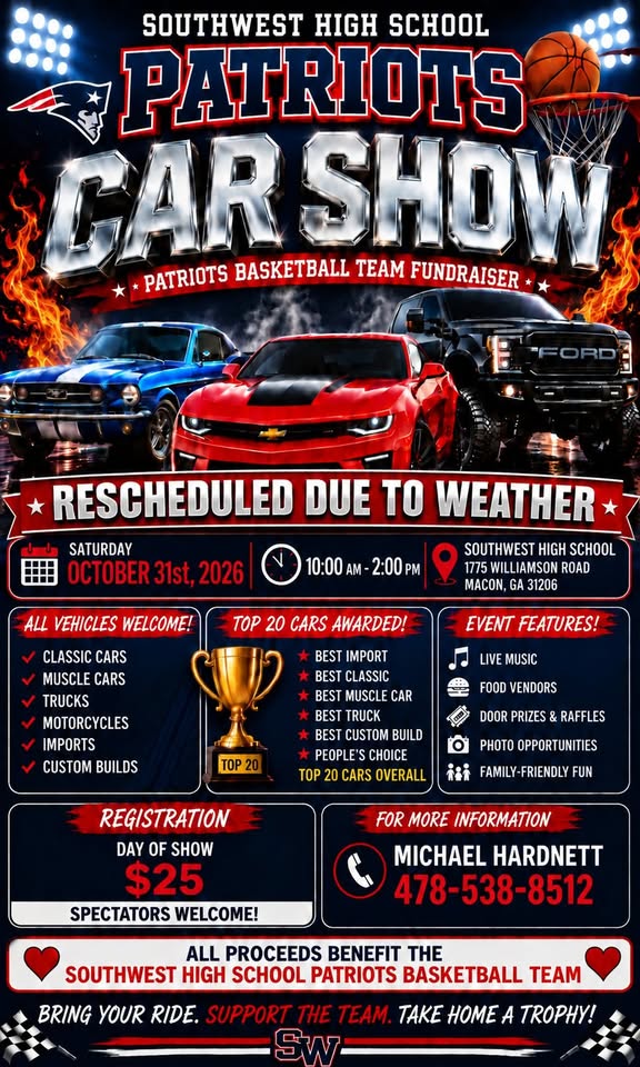 Flyer for Southwest High School Patriots Car Show