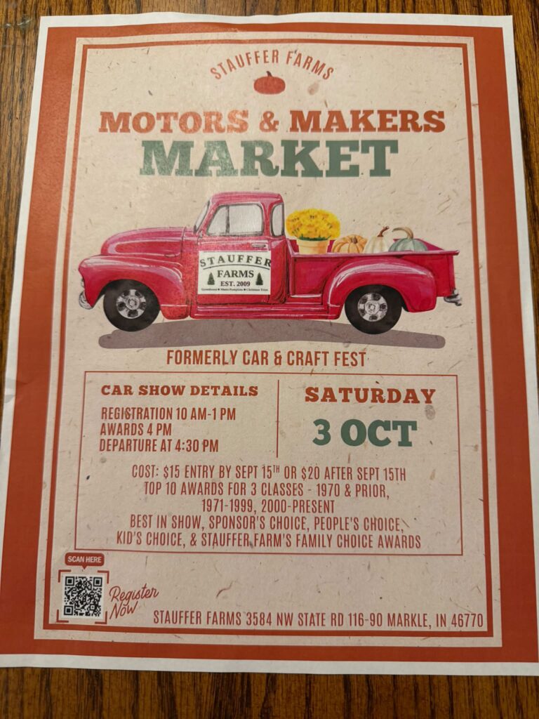 Flyer for Stauffer Farms Motors & Makers Market