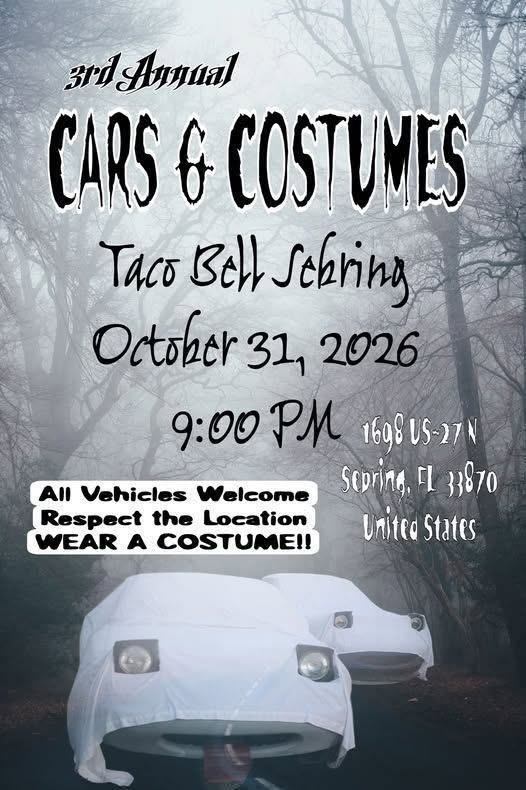 Flyer for Taco Bell Sebring Annual Cars & Costumes