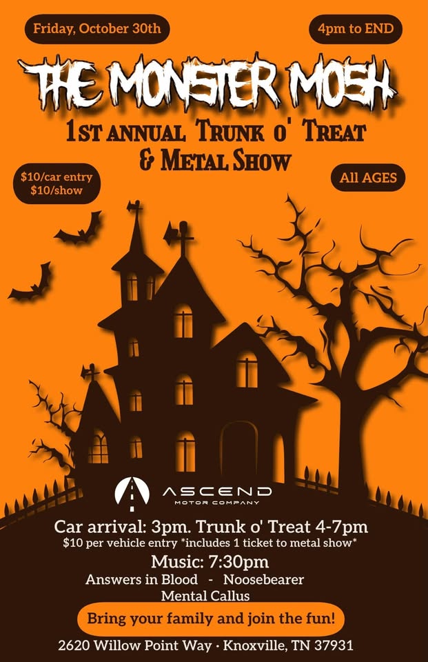 Flyer for The Monster Mosh Trunk O’ Treat & Metal Show