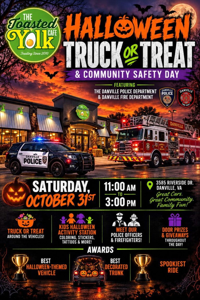 Flyer for The Toasted Yolk Cafe Halloween Trick or Treat & Community Safety Day
