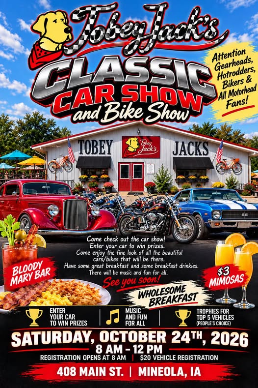 Flyer for Tobey Jack’s Classic Car Show and Bike Show