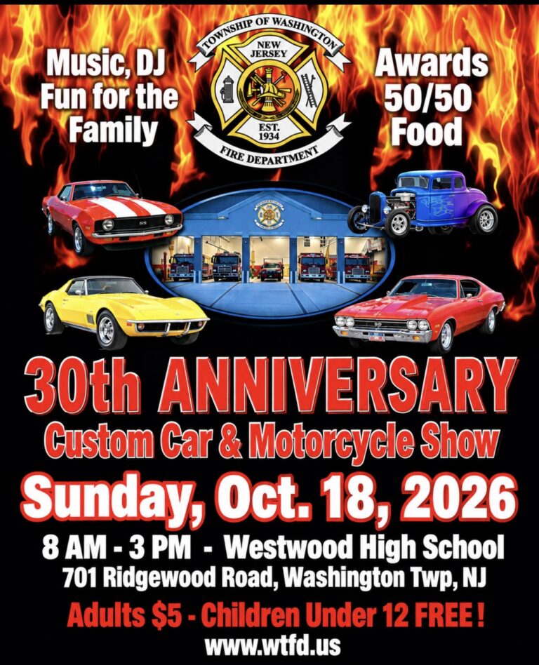 Flyer for Township of Washington Fire Department 30th Anniversary Custom Car & Motorcycle Show