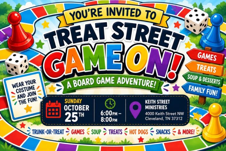 Flyer for Treat Street Game On! At Keith Street Ministries