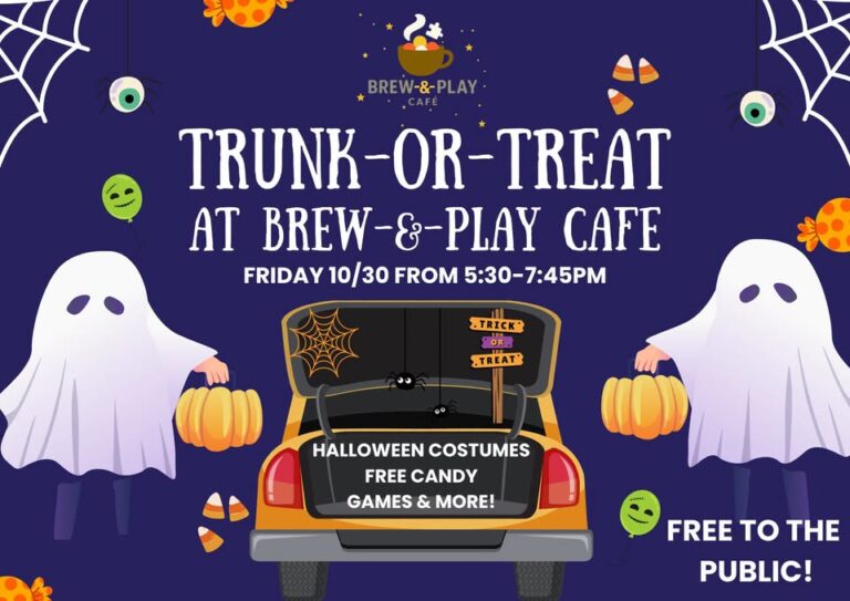 Flyer for Trunk-or-Treat at Brew-&-Play Cafe