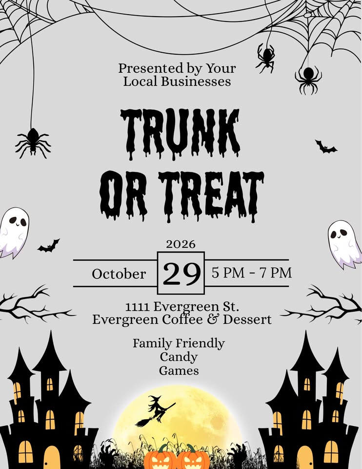 Trunk or Treat at Evergreen Coffee & Dessert Graphic