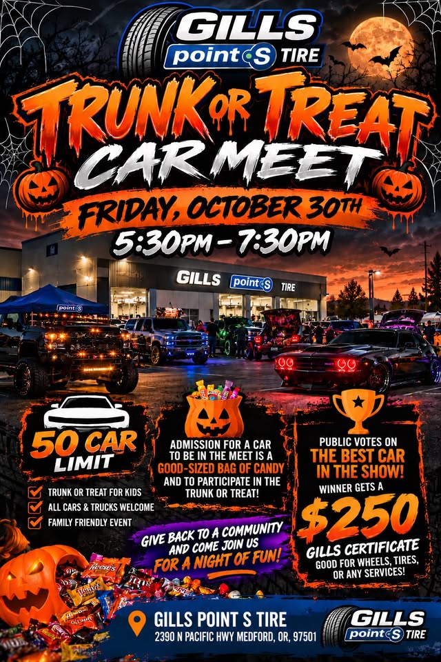 Flyer for Trunk Or Treat Car Meet At Gills Point S Tire