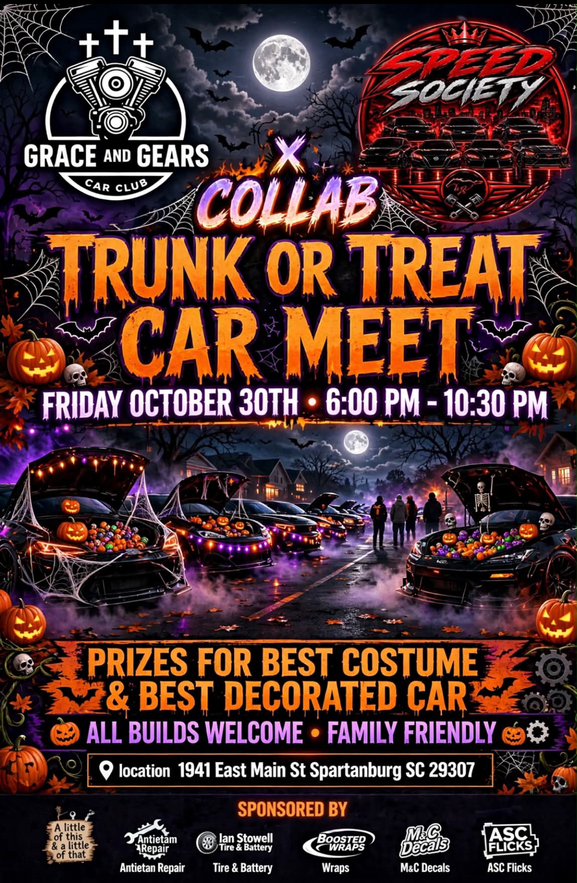 Trunk Or Treat Car Meet At Grace And Gears Car Club Graphic
