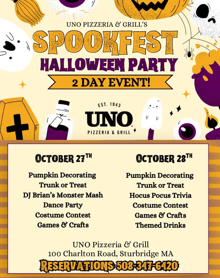 Flyer for Uno Pizzeria & Grill Spookfest Halloween Party