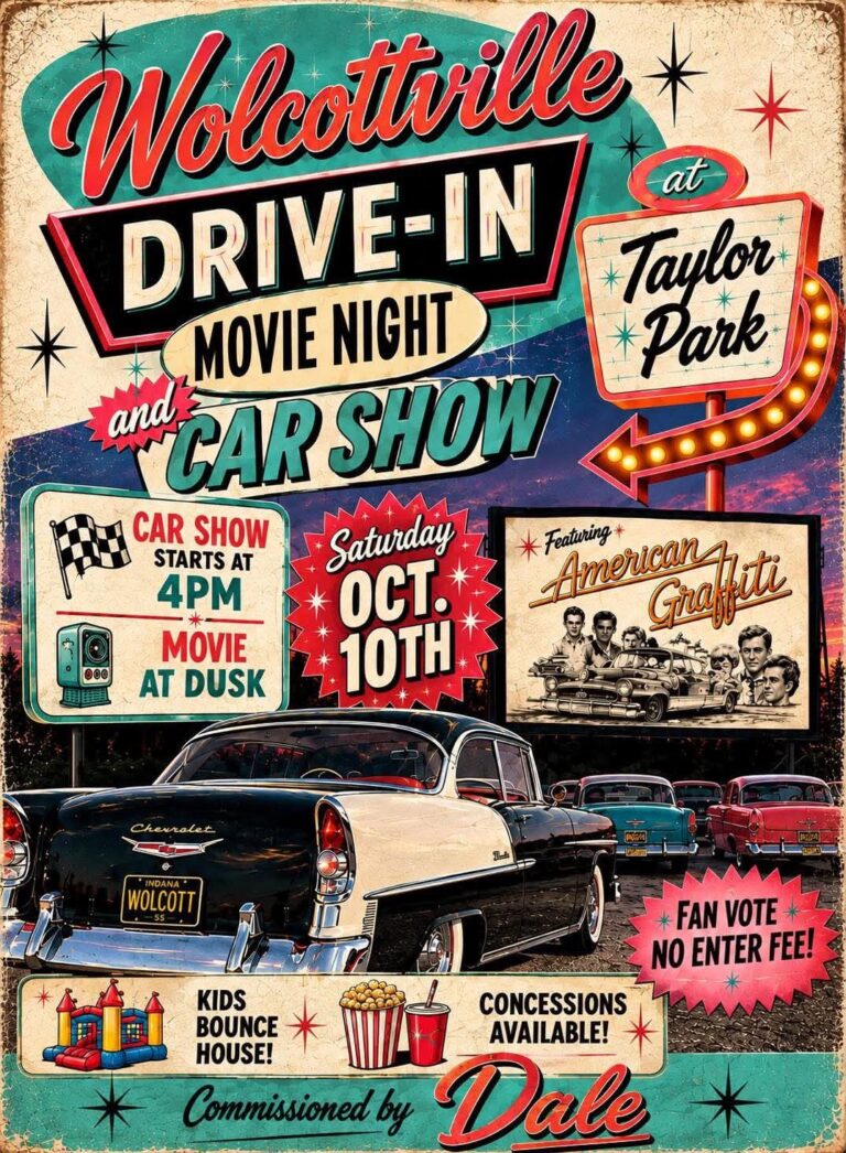 Flyer for Wolcottville Drive-In Movie Night and Car Show