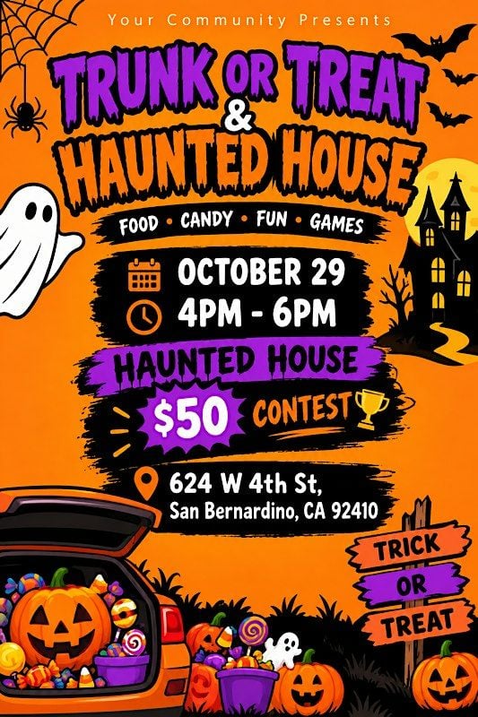 Flyer for Youthbuild Charter School Trunk or Treat & Haunted House
